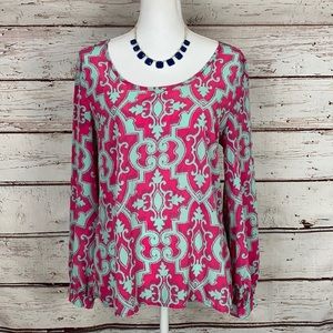 Fuchsia and Teal Tunic Style Top Medium